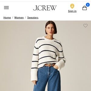 J Crew Heritage cotton fisherman crewneck sweater in ivory/navy stripe NWT
